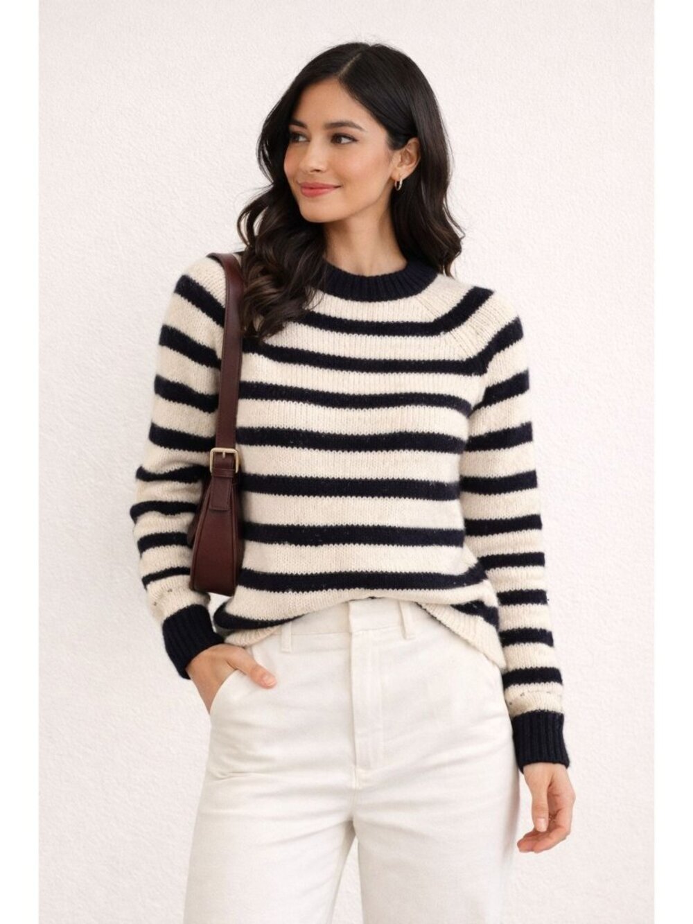 J.Crew Lambswool Striped Sweater Women's White Black Pullover Size S Classic Pre